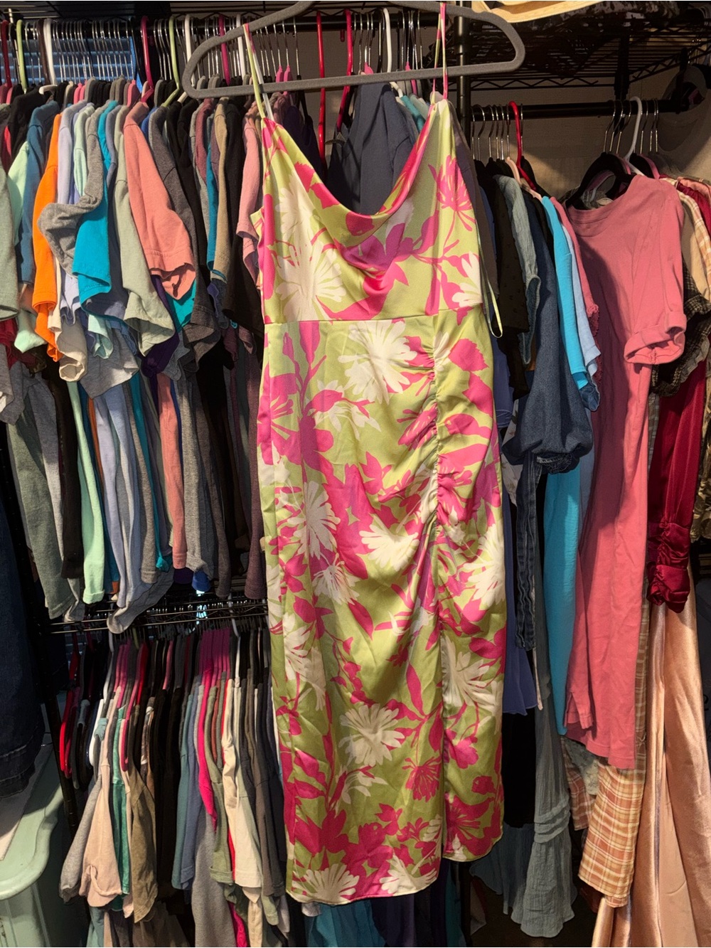 Floral Slip Dress in Pink & Lime